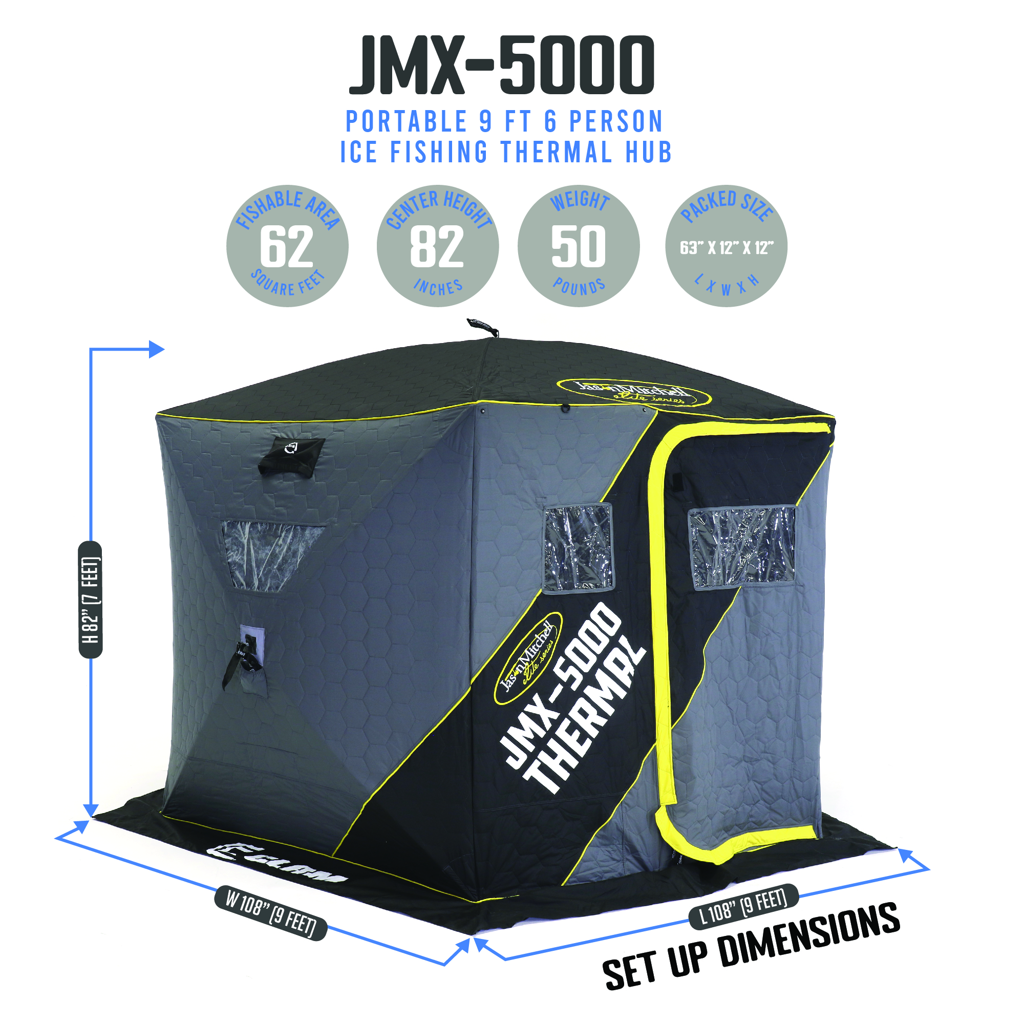 CLAM Jason Mitchell X5000 Portable 9 Ft 6 Person Ice Fishing